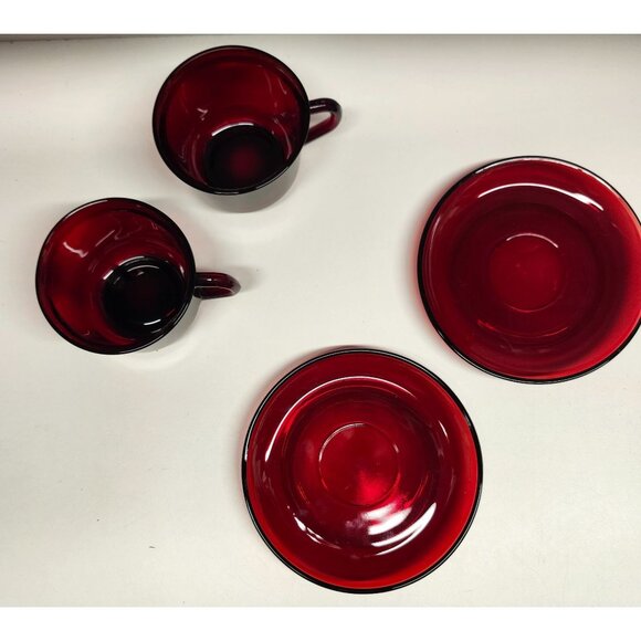 Ruby Red Glass Arcoroc France Classique Design Cup & Saucer Sets - Picture 5 of 10